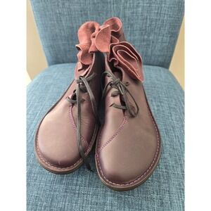 Loints of Holland Purple Leather Flower Accent Lace Up Ankle Boots Size 37